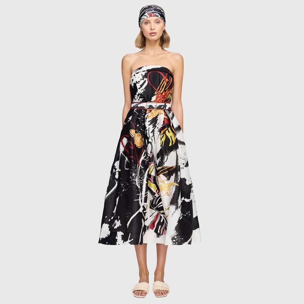 Leo Lin Frida‎ Bustier Silk Linen Midi Dress
